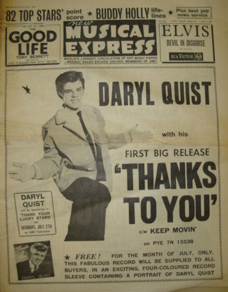 Daryl Quist : Thanks To You (7", Single)