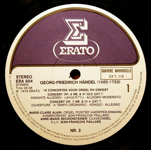 Georg Friedrich Händel - Marie-Claire Alain & Orchestre De Chambre Jean-François Paillard : 16 Concertos For Organ & Orchestra, Vol. 2: 5 - 8 (LP, Album)