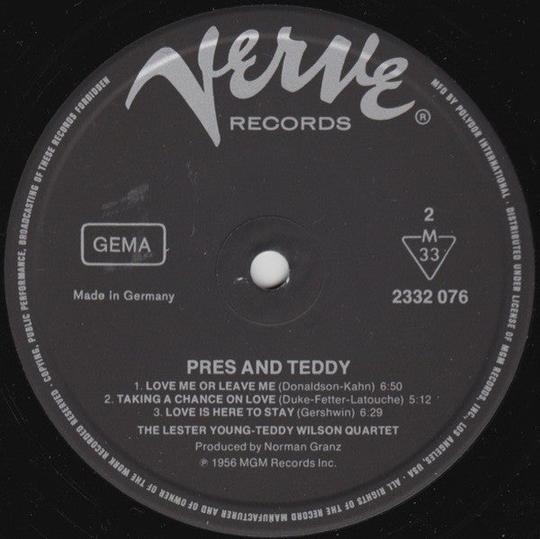 The Lester Young-Teddy Wilson Quartet : Pres And Teddy (LP, Mono, RE)
