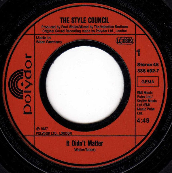The Style Council : It Didn't Matter (7", Single)