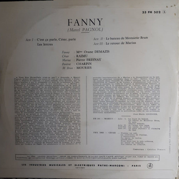 Marcel Pagnol : Fanny (10", Album)