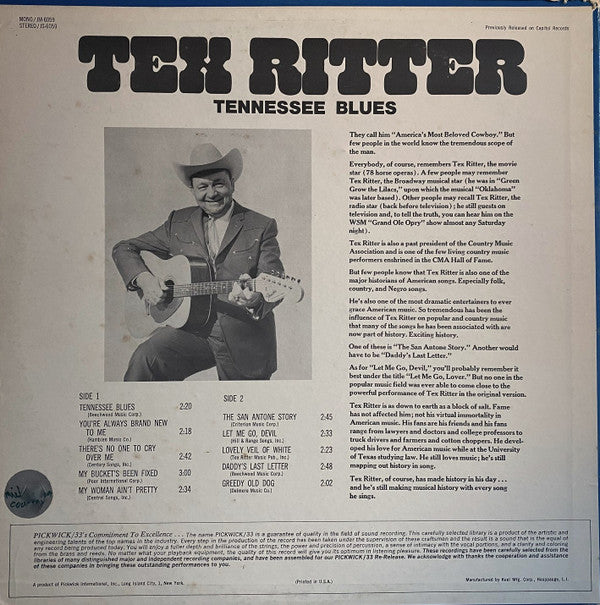 Tex Ritter : Tennessee Blues (LP, Comp)
