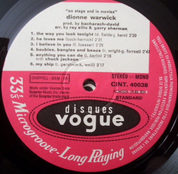 Dionne Warwick : On Stage And In The Movies (LP, Album)