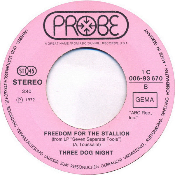 Three Dog Night : Black & White (7", Single)