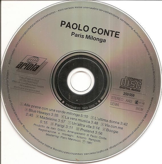 Paolo Conte : Paris Milonga (CD, Album, RE)