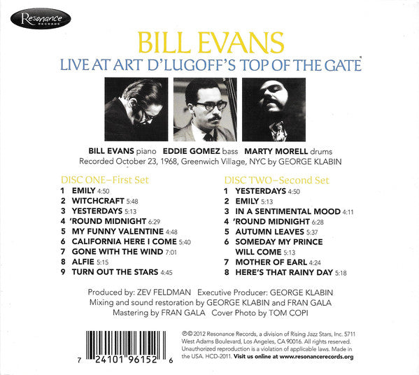 Bill Evans : Live At Art D'Lugoff's Top Of The Gate (2xCD, Album)