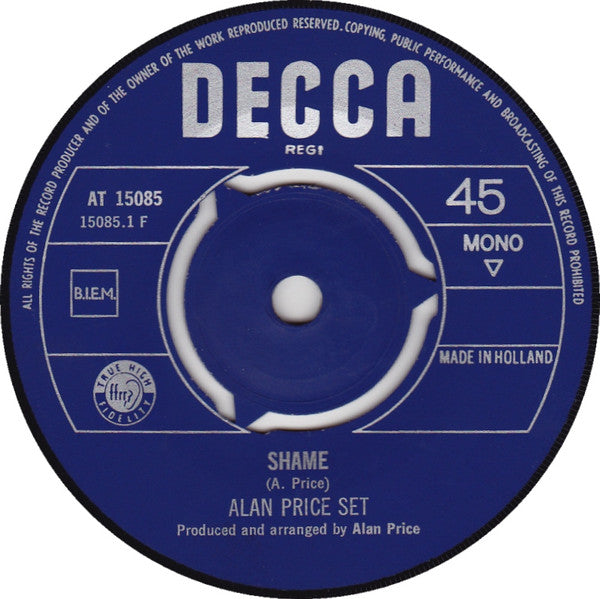 The Alan Price Set : Shame (7", Single, Mono)