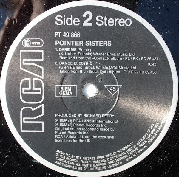 Pointer Sisters : Back In My Arms (12", Maxi)