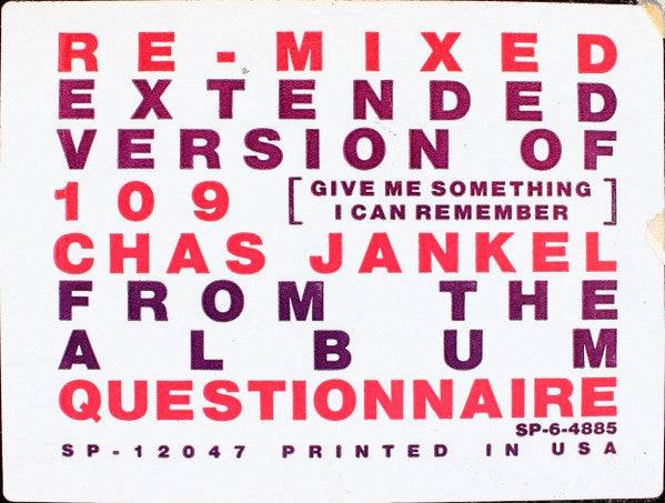Chas Jankel : 109 (Give Me Something I Can Remember) (12")