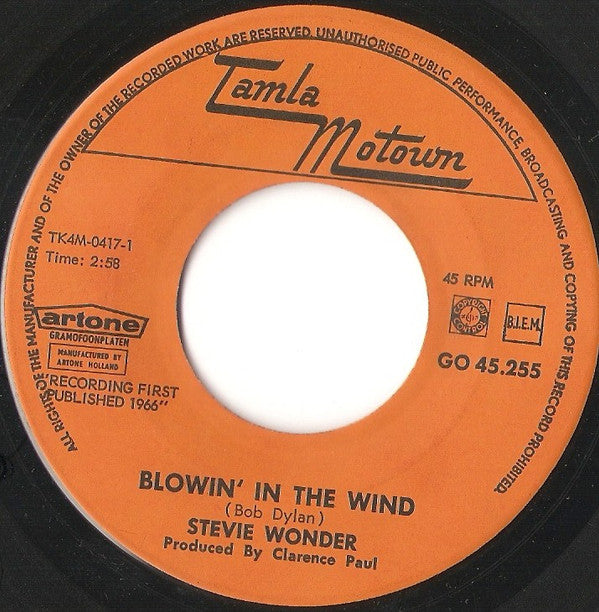 Stevie Wonder : Blowin' In The Wind  (7", Single)
