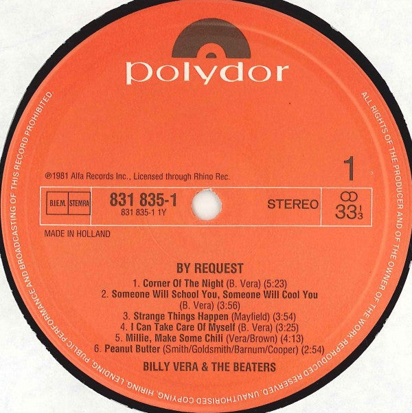 Billy Vera & The Beaters : By Request (The Best Of Billy Vera & The Beaters) (LP, Comp)
