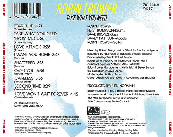 Robin Trower : Take What You Need (CD, Album)