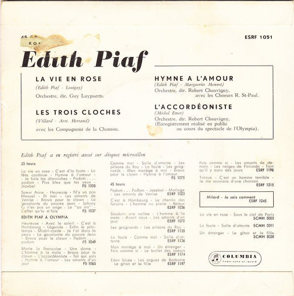 Edith Piaf : La Vie En Rose (7", EP, Mono)