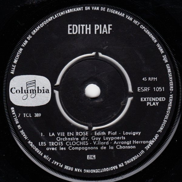 Edith Piaf : La Vie En Rose (7", EP, Mono)