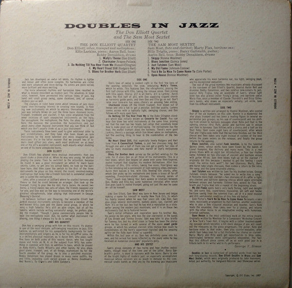 Don Elliott Quartet / Sam Most Sextet : Doubles In Jazz (LP, Comp, Mono)