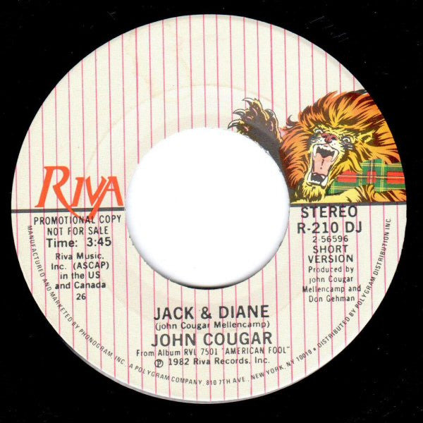 John Cougar Mellencamp : Jack & Diane (7", Promo)