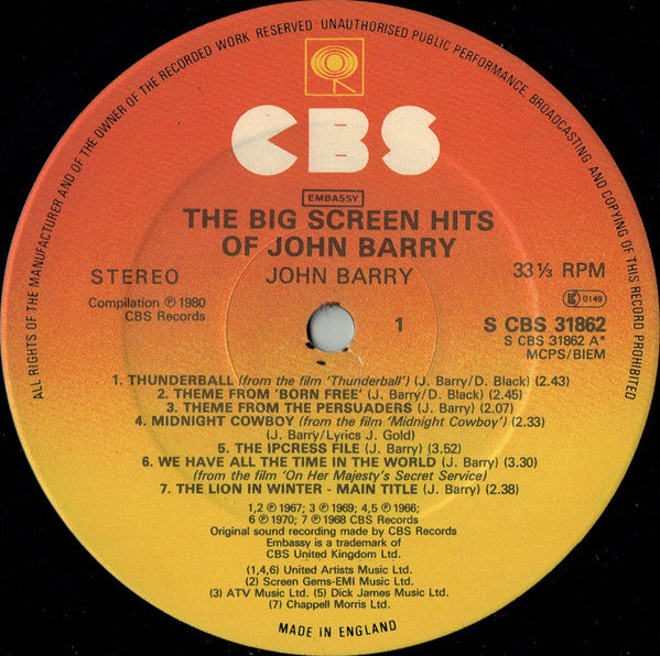 John Barry : The Big Screen Hits Of John Barry (LP, Album, Comp)