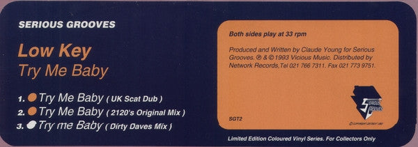 Low Key : Try Me Baby (12", Ltd, Ora)