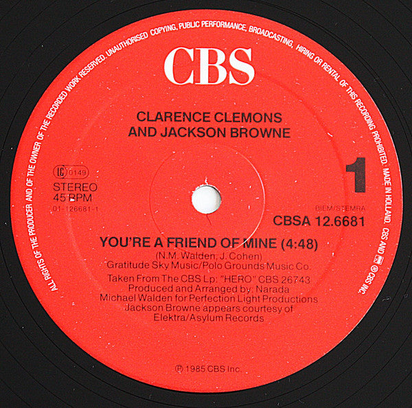 Clarence Clemons And Jackson Browne : You're A Friend Of Mine (12", Maxi)