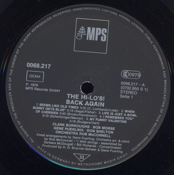 The Hi-Lo's : Back Again (LP)