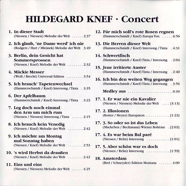 Hildegard Knef : Concert - Ihre Größten Erfolge (CD, Album)