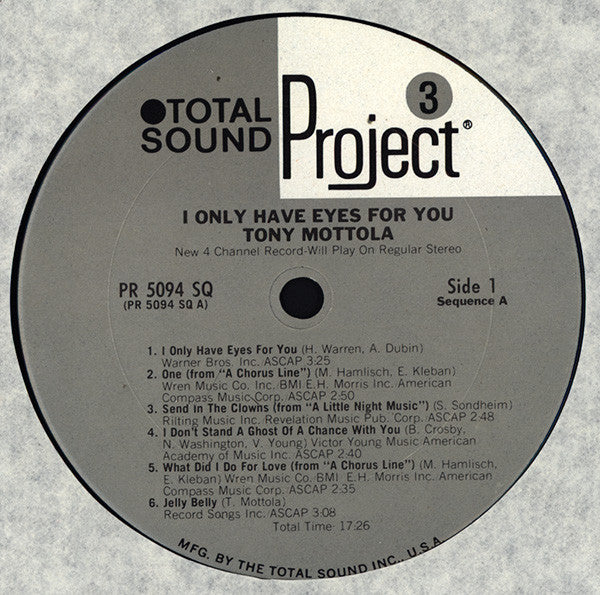 Tony Mottola : I Only Have Eyes For You (LP, Album, Quad)