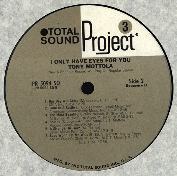 Tony Mottola : I Only Have Eyes For You (LP, Album, Quad)
