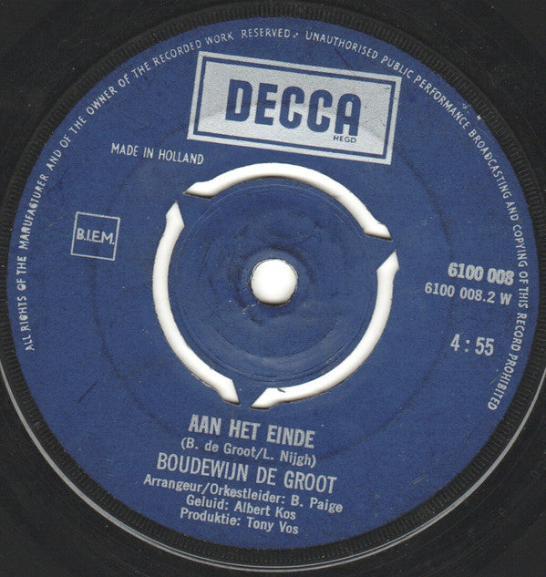 Boudewijn De Groot : De Nachtwacht / Aan Het Einde (7", Single)