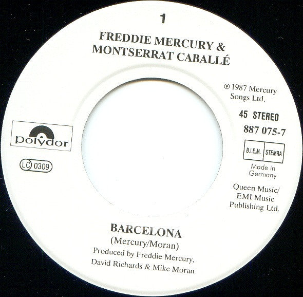 Freddie Mercury & Montserrat Caballé : Barcelona (7", Single)