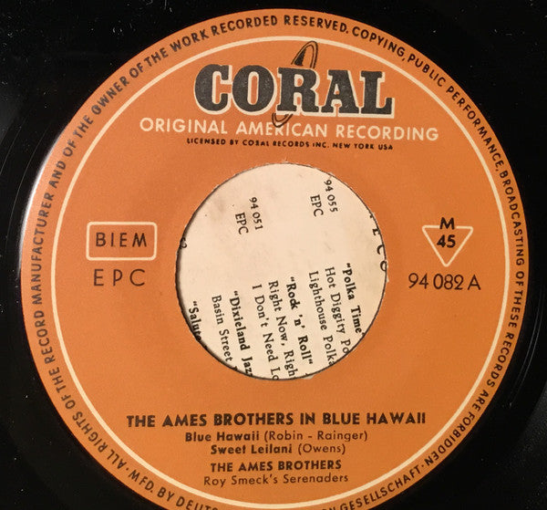 The Ames Brothers : The Ames Brothers In Blue Hawaii (7", EP)