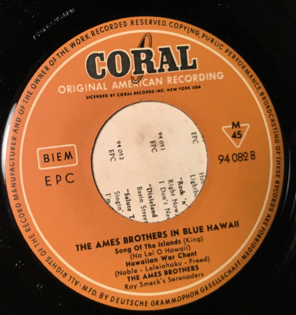 The Ames Brothers : The Ames Brothers In Blue Hawaii (7", EP)