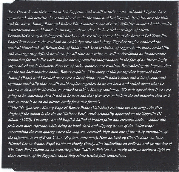 Jimmy Page & Robert Plant : Gallows Pole (CD, Single, Promo, Red)