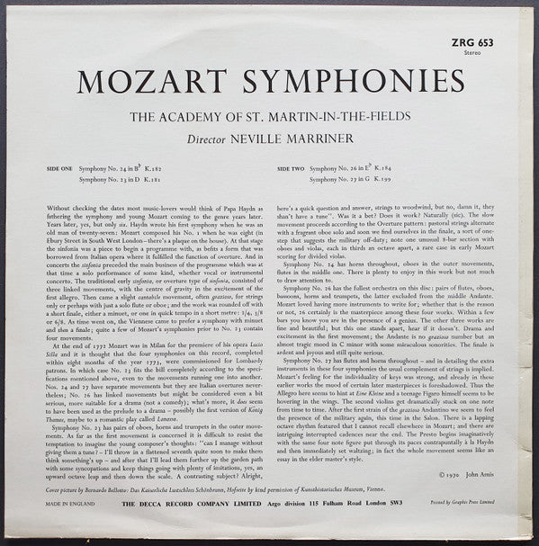 W. A. Mozart*, Academy Of St. Martin-in-the-Fields* Director Neville Marriner* : Symphonies 23 & 24, 26 & 27 (LP)