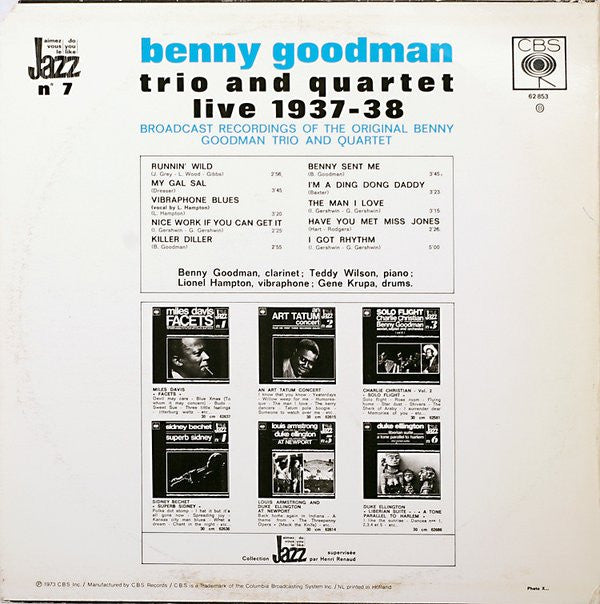 Benny Goodman Trio And The Benny Goodman Quartet : Live 1937-38 (LP, Comp, RM)