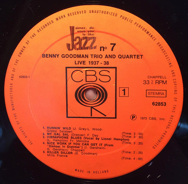 Benny Goodman Trio And The Benny Goodman Quartet : Live 1937-38 (LP, Comp, RM)