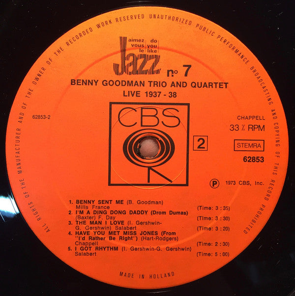 Benny Goodman Trio And The Benny Goodman Quartet : Live 1937-38 (LP, Comp, RM)