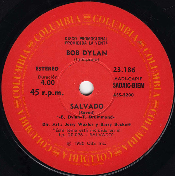 Bob Dylan : Salvado (7", Single, Promo)