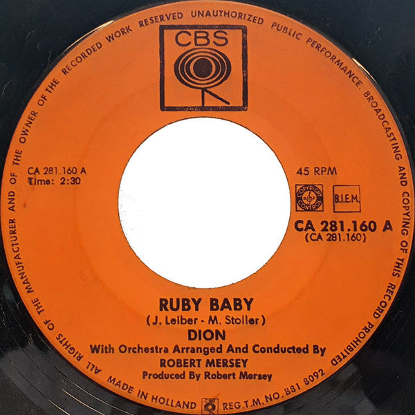 Dion (3) : Ruby Baby / He'll Only Hurt You (7", Single, Mono)