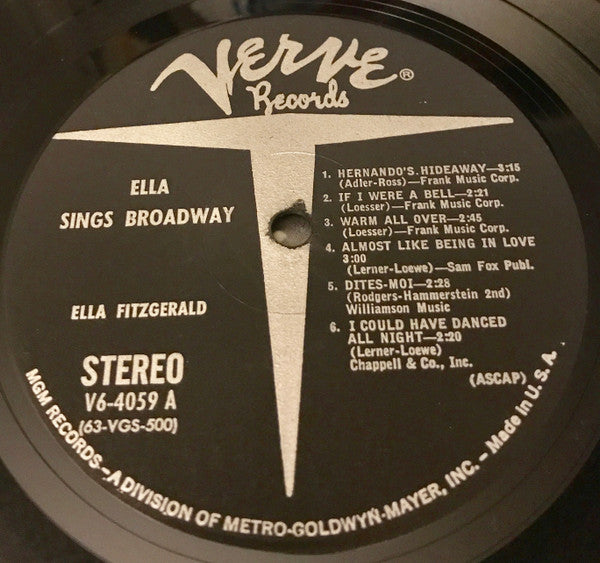Ella Fitzgerald with Rodgers & Hammerstein, Lerner & Loewe, Richard Adler & Jerry Ross (2), Frank Loesser : Ella Sings Broadway (LP, Album)