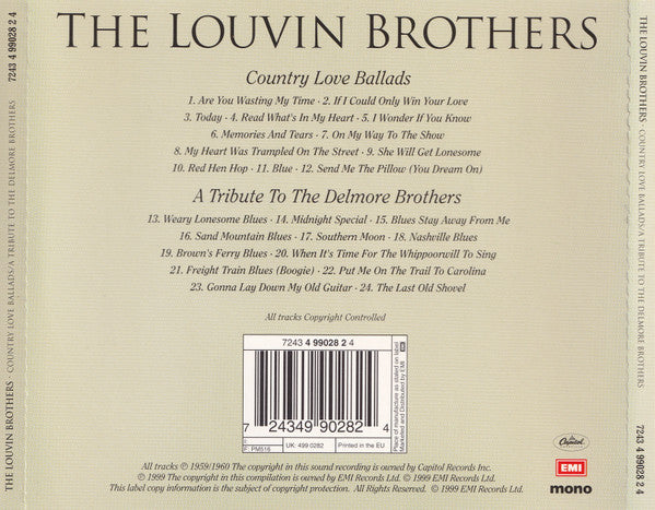 The Louvin Brothers : Country Love Ballads / A Tribute To The Delmore Brothers (CD, Comp, Mono, RM)