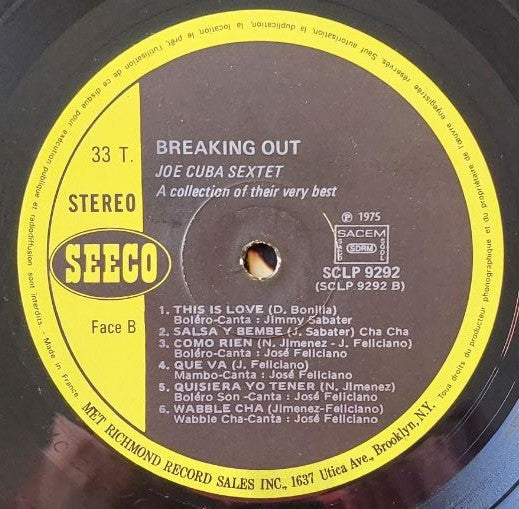 Joe Cuba Sextet : Breakin' Out (A Collection Of Their Very Best) (LP, Comp)