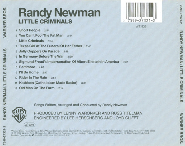 Randy Newman : Little Criminals (CD, Album, RE)