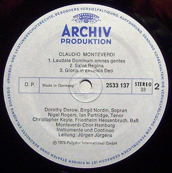 Claudio Monteverdi - Dorothy Dorow • Birgit Nordin • Nigel Rogers (2) • Ian Partridge • Christopher Keyte • Friedhelm Hessenbruch, Monteverdi-Chor Hamburg • Jürgen Jürgens : Geistliche Konzerte (LP)