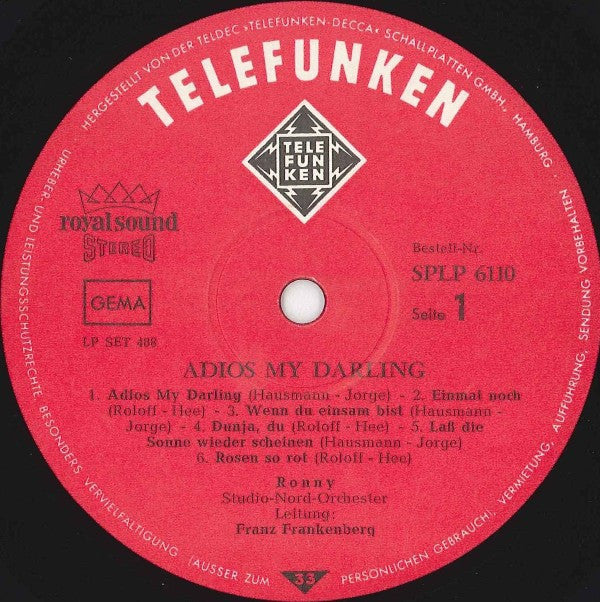 Ronny (4) : Adios My Darling (LP, Album)