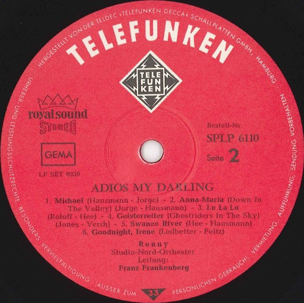 Ronny (4) : Adios My Darling (LP, Album)
