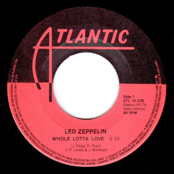 Led Zeppelin : Whole Lotta Love / Immigrant Song (7", Single, RE)