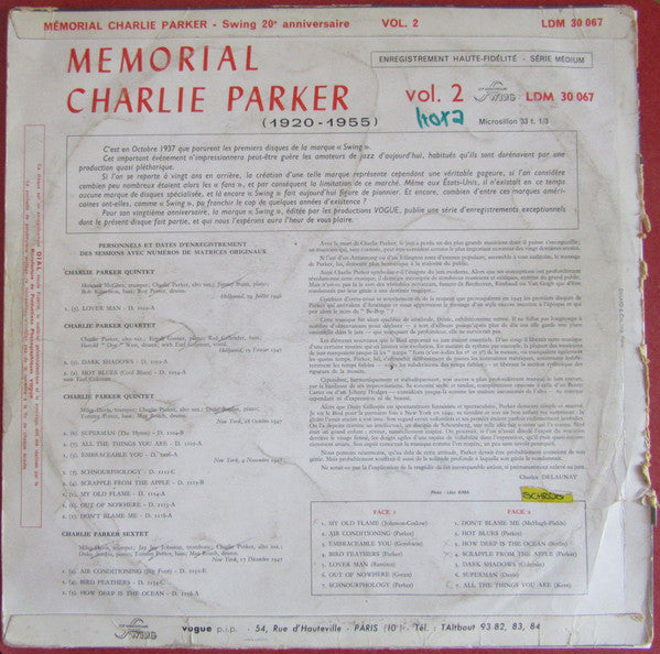 Charlie Parker : Memorial Charlie Parker (LP, Comp)