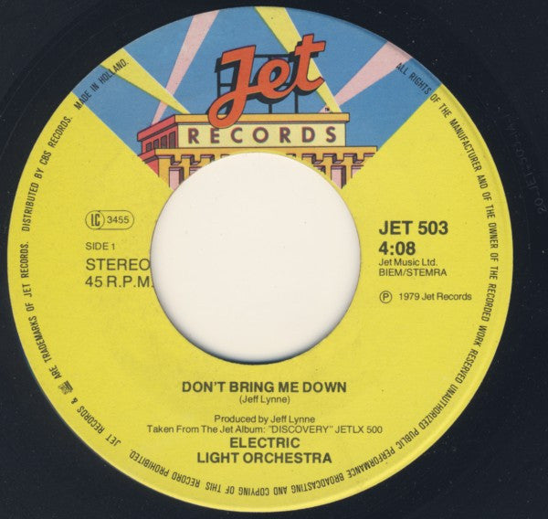 Electric Light Orchestra : Don't Bring Me Down (7", Single)
