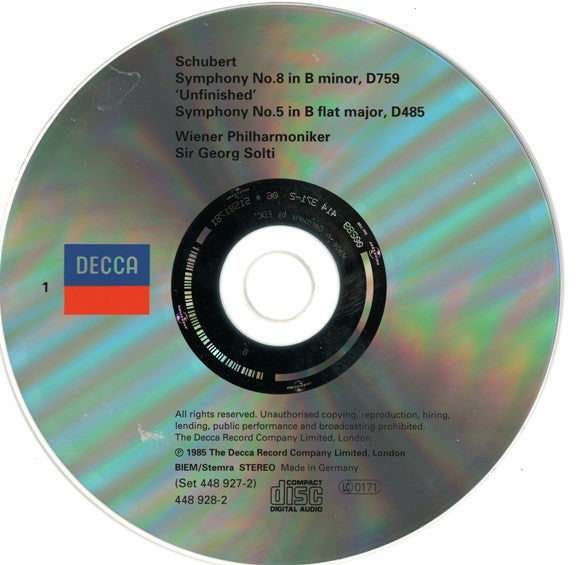 Franz Schubert, Wiener Philharmoniker, Georg Solti : The 3 Great Symphonies - Symphonies 5, 8 & 9 (2xCD, Comp, RM)