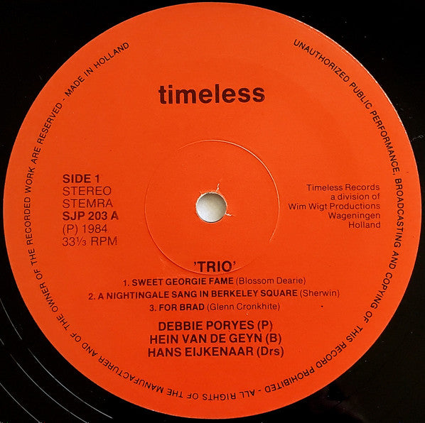 Debbie Poryes, Hein Van de Geyn, Hans Eykenaar* : Trio (LP, Album)